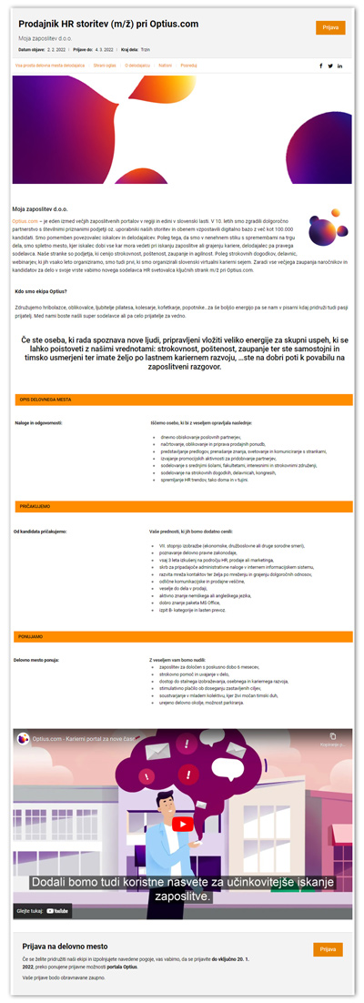 Primer PRO HTML oglasa Optius