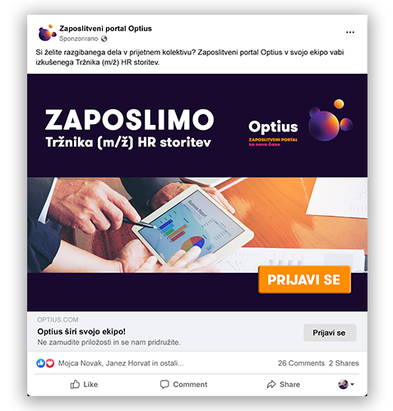 Facebook boost oglas OPTIUS mockup 2023