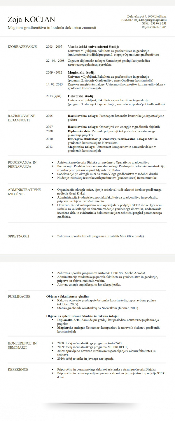 akademski primer CV