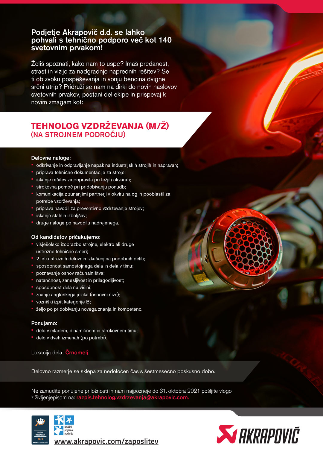 Tehnolog vzdrževanja (m/ž) na strojnem področju
