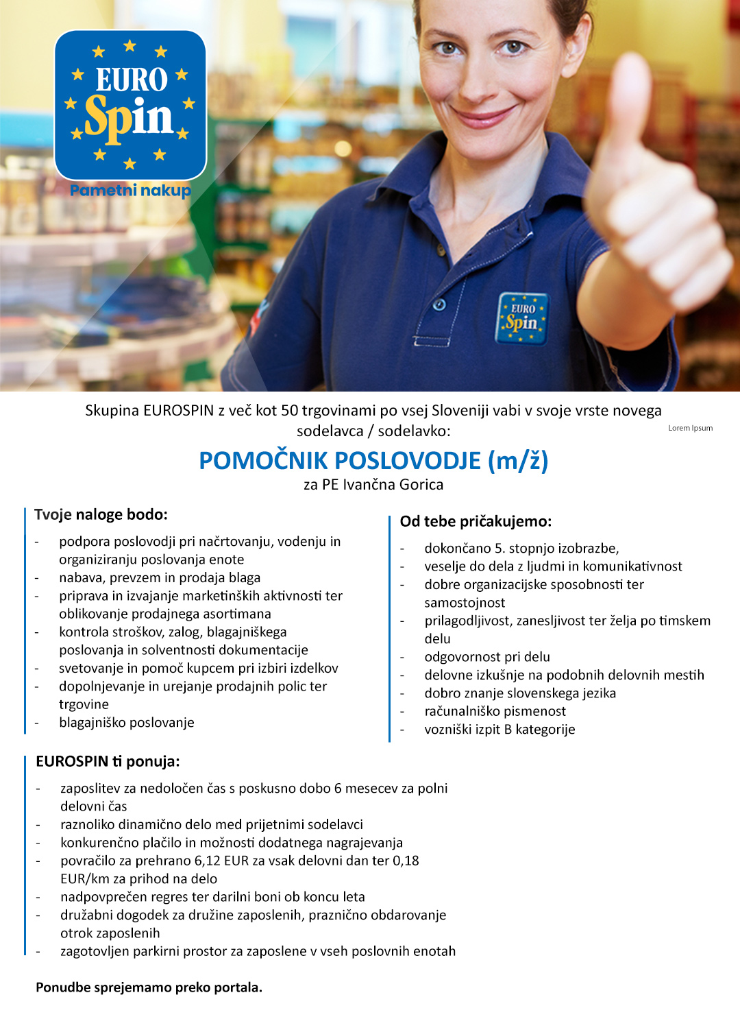Pomočnik poslovodje (m/ž) - za PE Ivančna Gorica