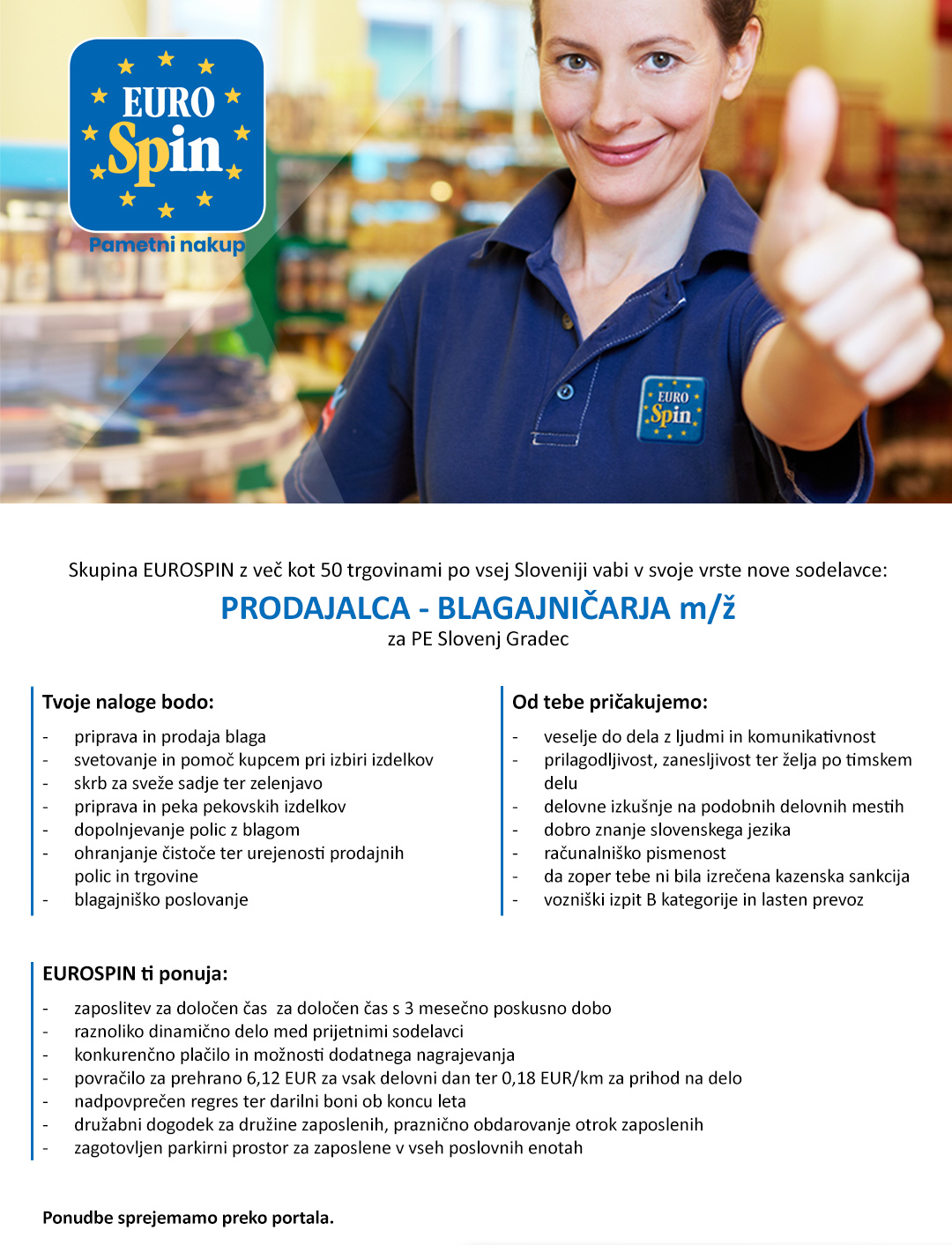 Prodajalec / blagajničar (m/ž) - za PE Slovenj Gradec