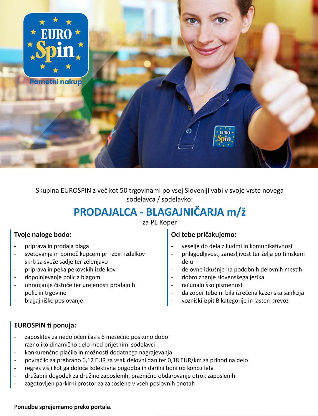Prodajalec / blagajničar (m/ž) - za PE Koper