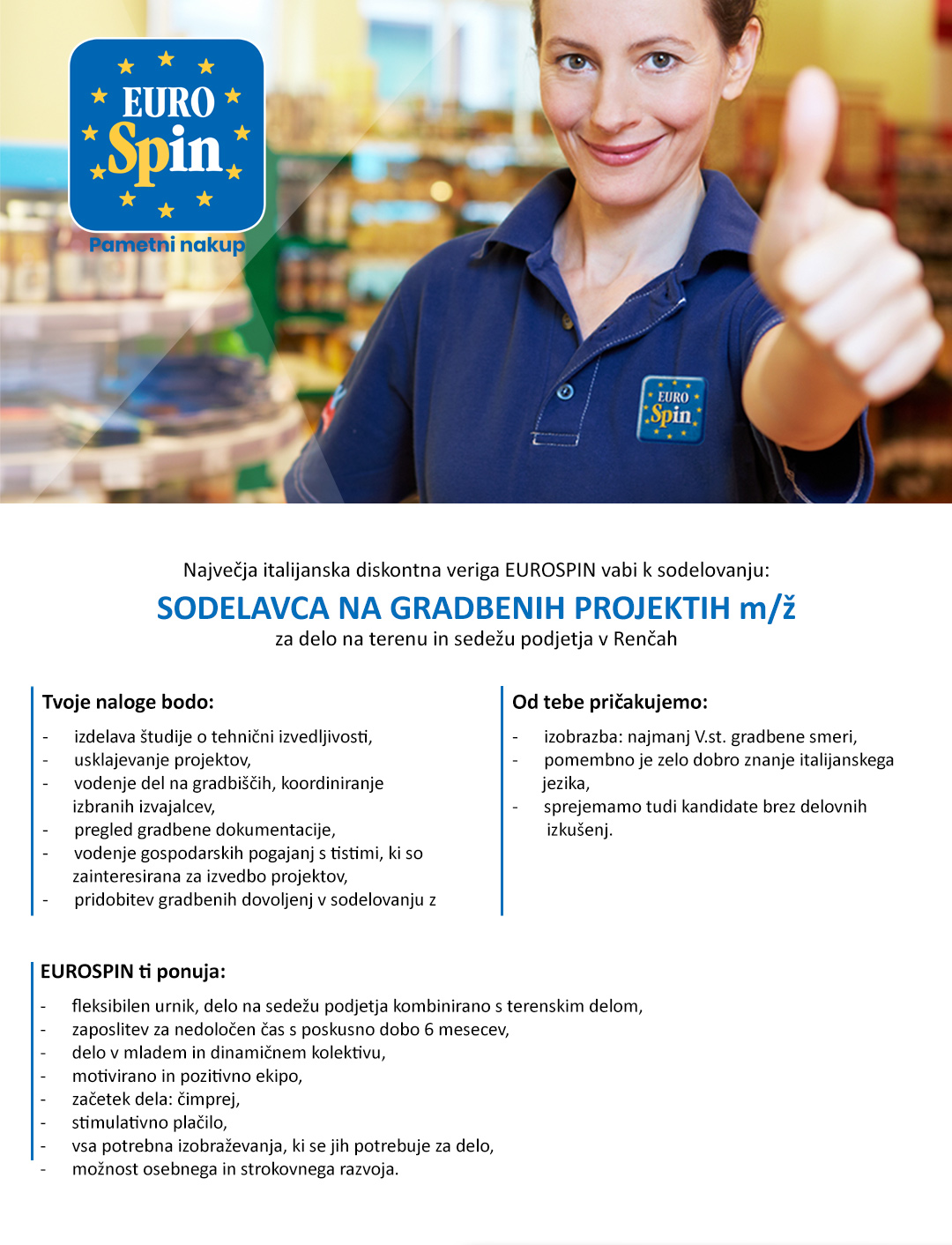 Sodelavec na gradbenih projektih - m/ž