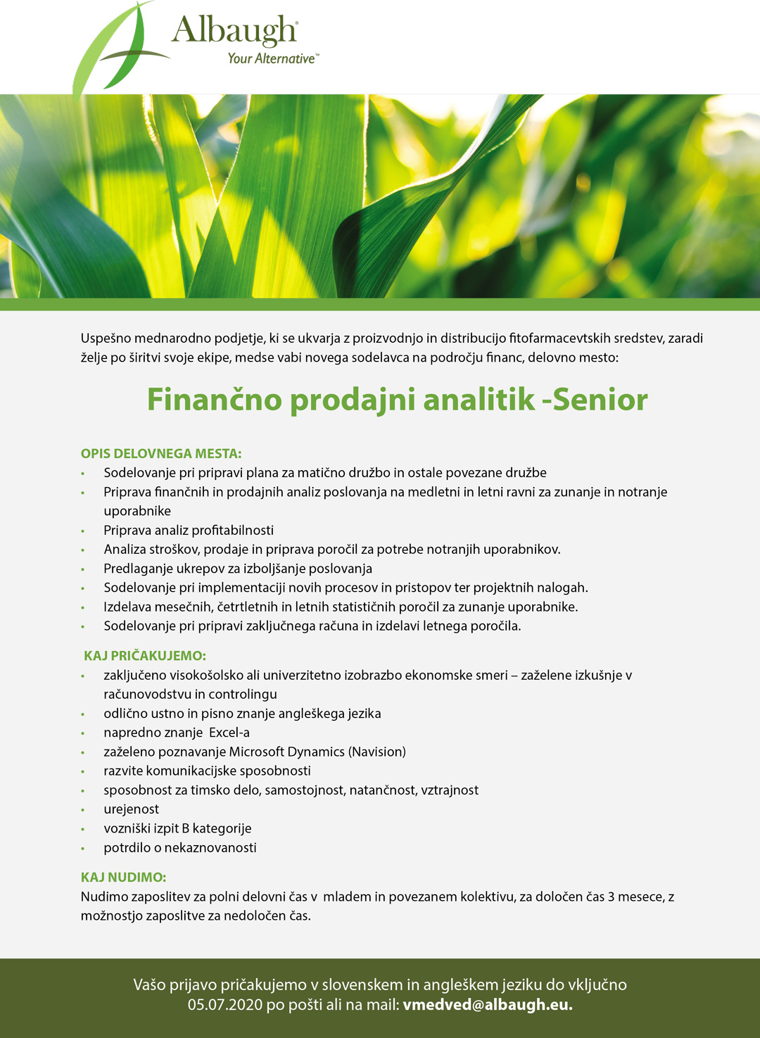 Finančno prodajni analitik -Senior (m/ž)