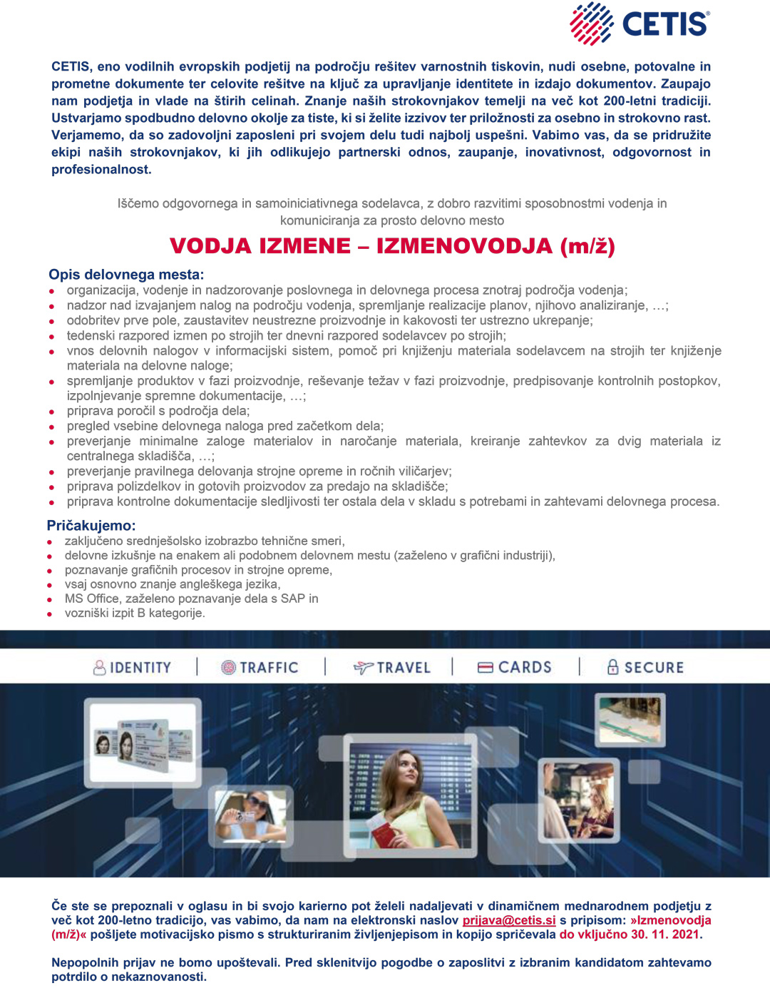 Vodja izmene - izmenovodja (m/ž)