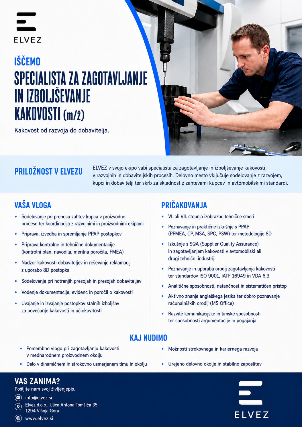 Specialist za zagotavljanje in izboljšanje kakovosti (m/ž) 