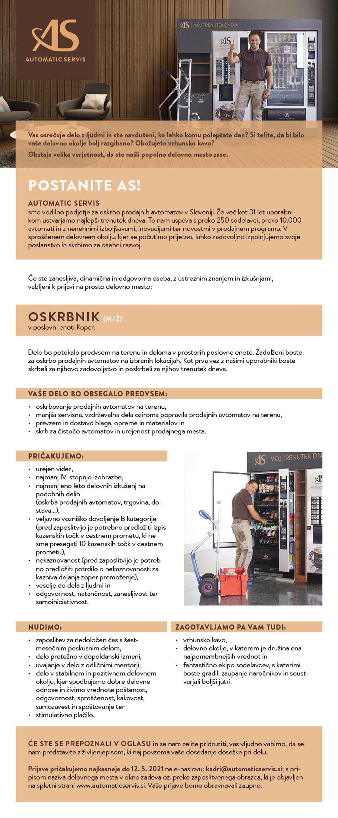 Oskrbnik (m/ž) - PE Koper