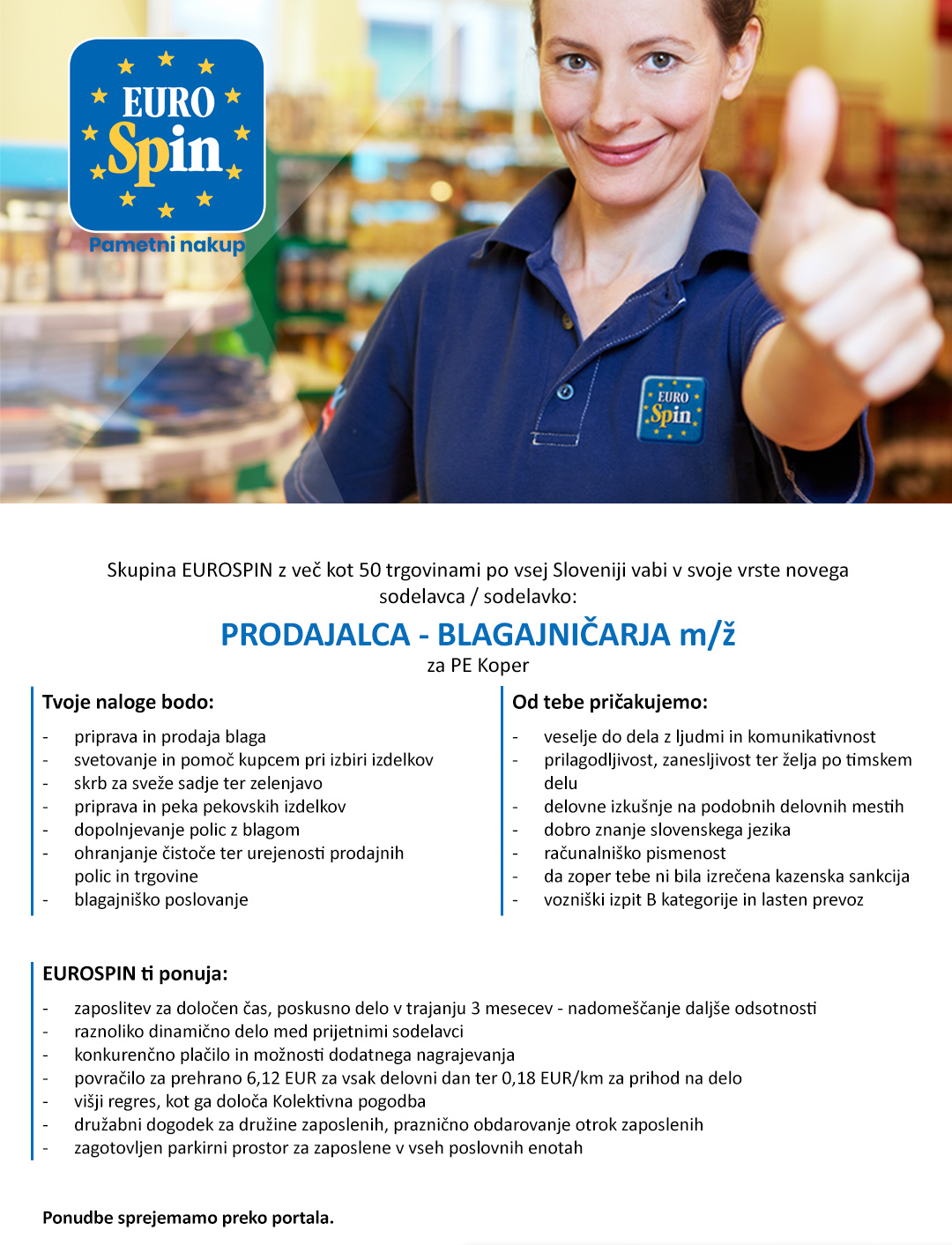 Prodajalec / blagajničar (m/ž) - za PE Koper