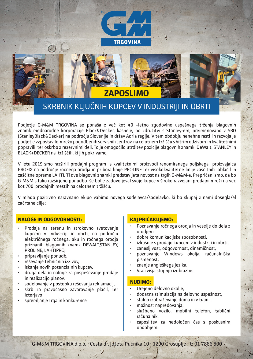 Skrbnik ključnih kupcev v industriji in obrti m/ž