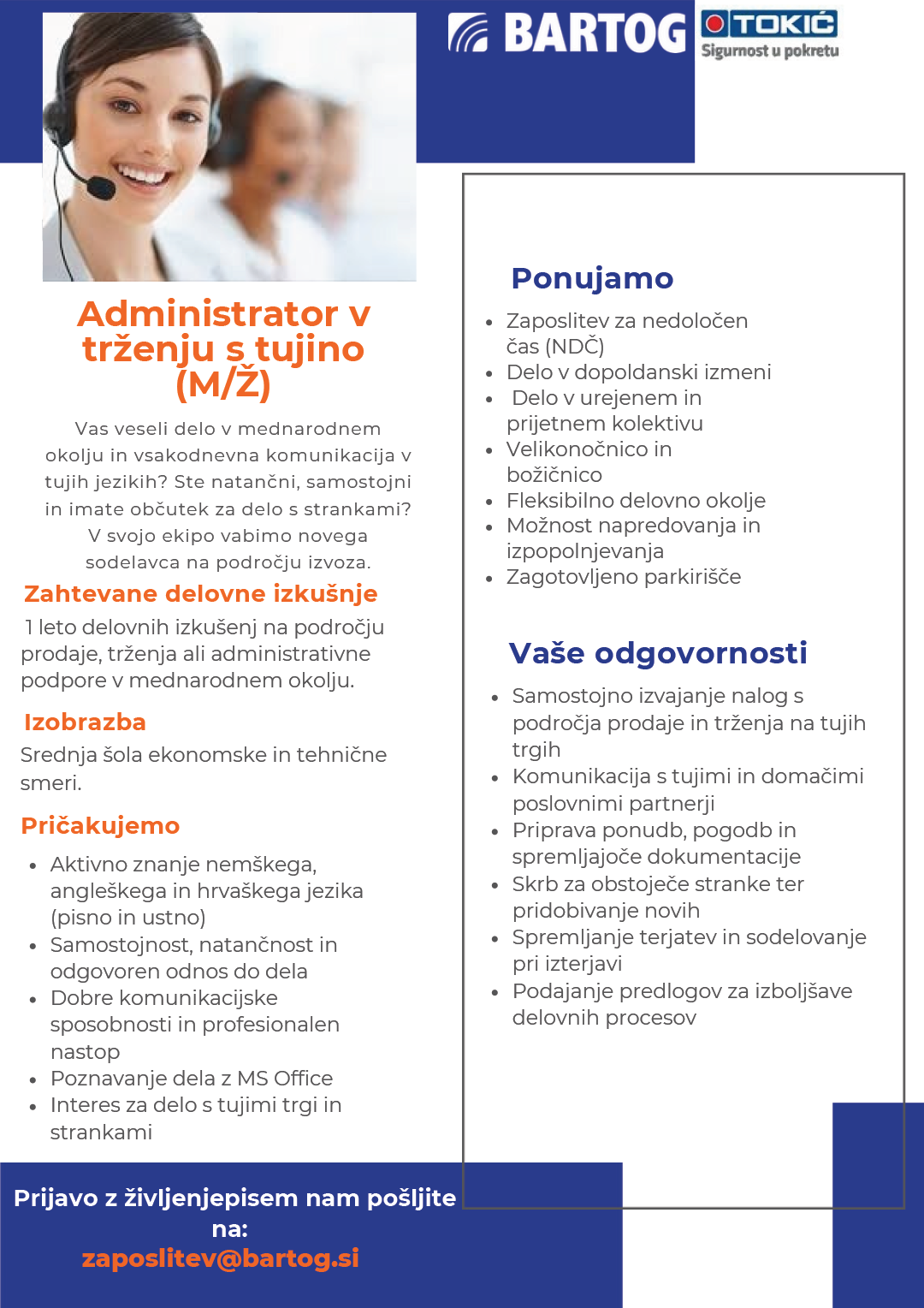 Administrator v trženju s tujino m/ž