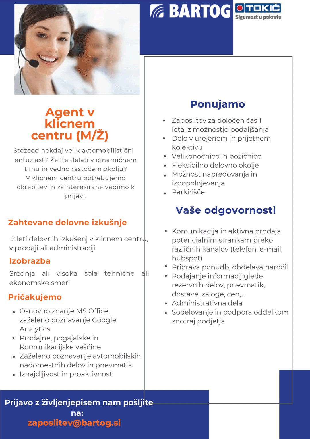 Agent v klicnem centru m/ž