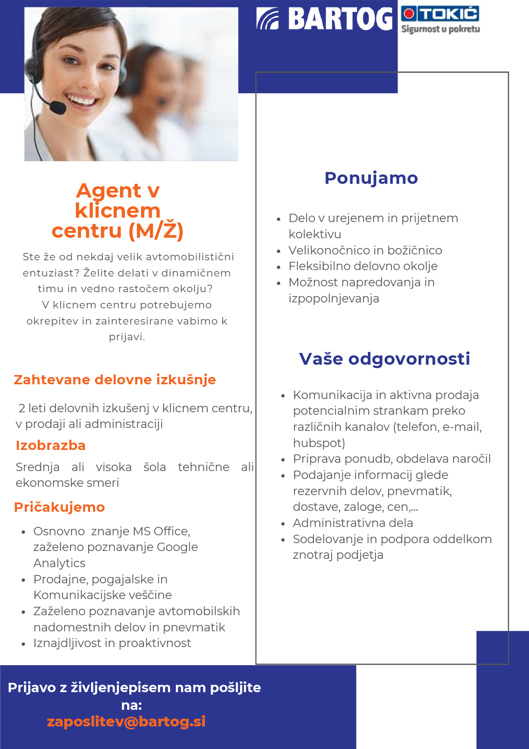Agent v klicnem centru m/ž