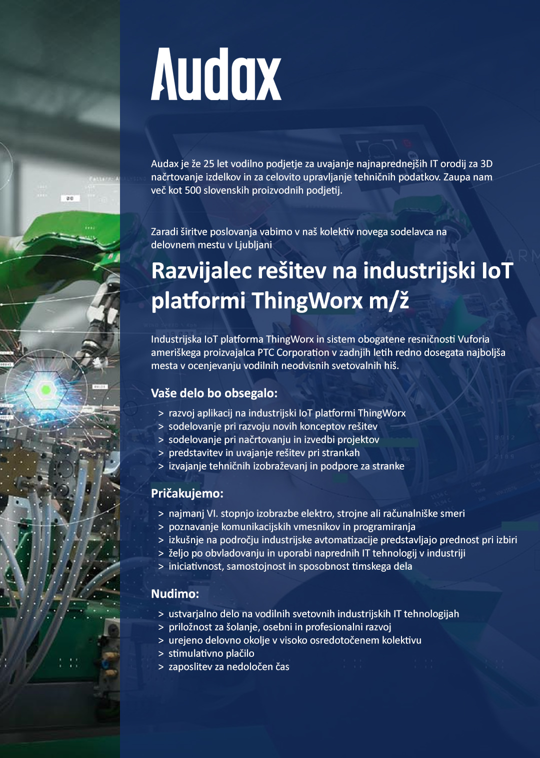 Razvijalec rešitev na industrijski IoT platformi ThingWorx m/ž