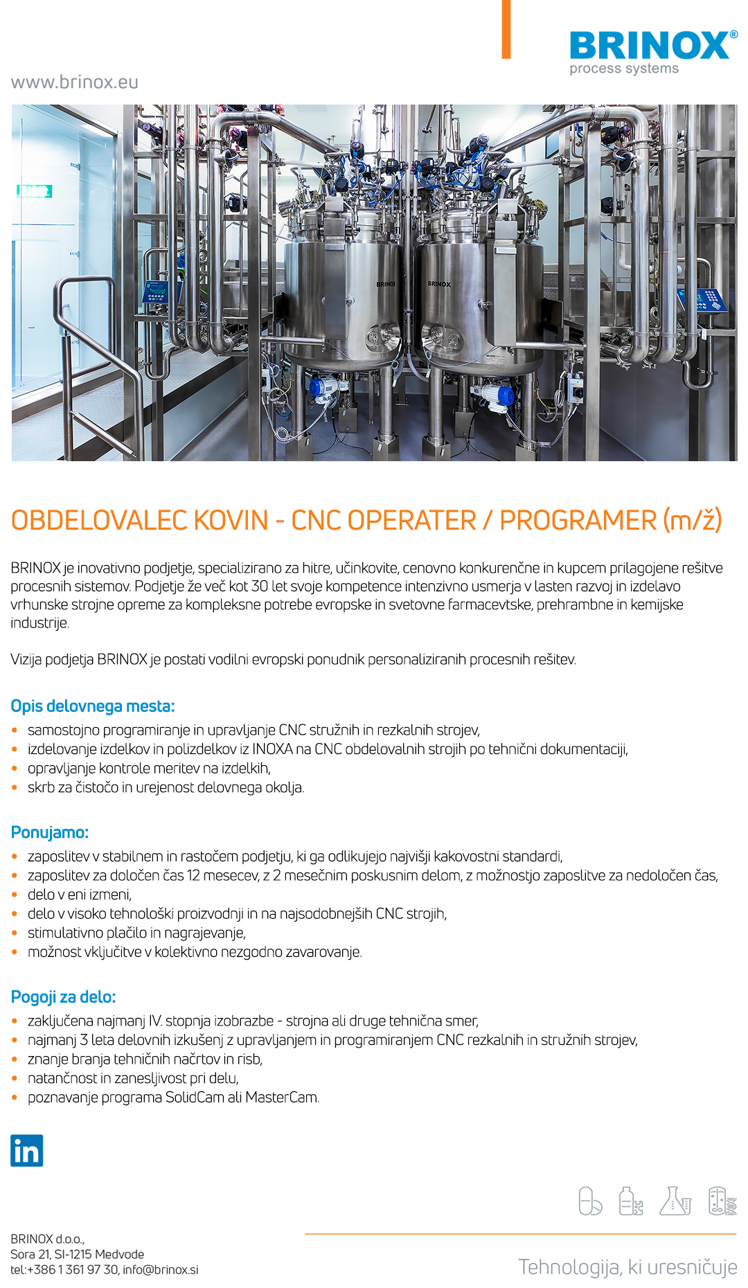 Obdelovalec kovin - CNC operater / programer (m/ž)