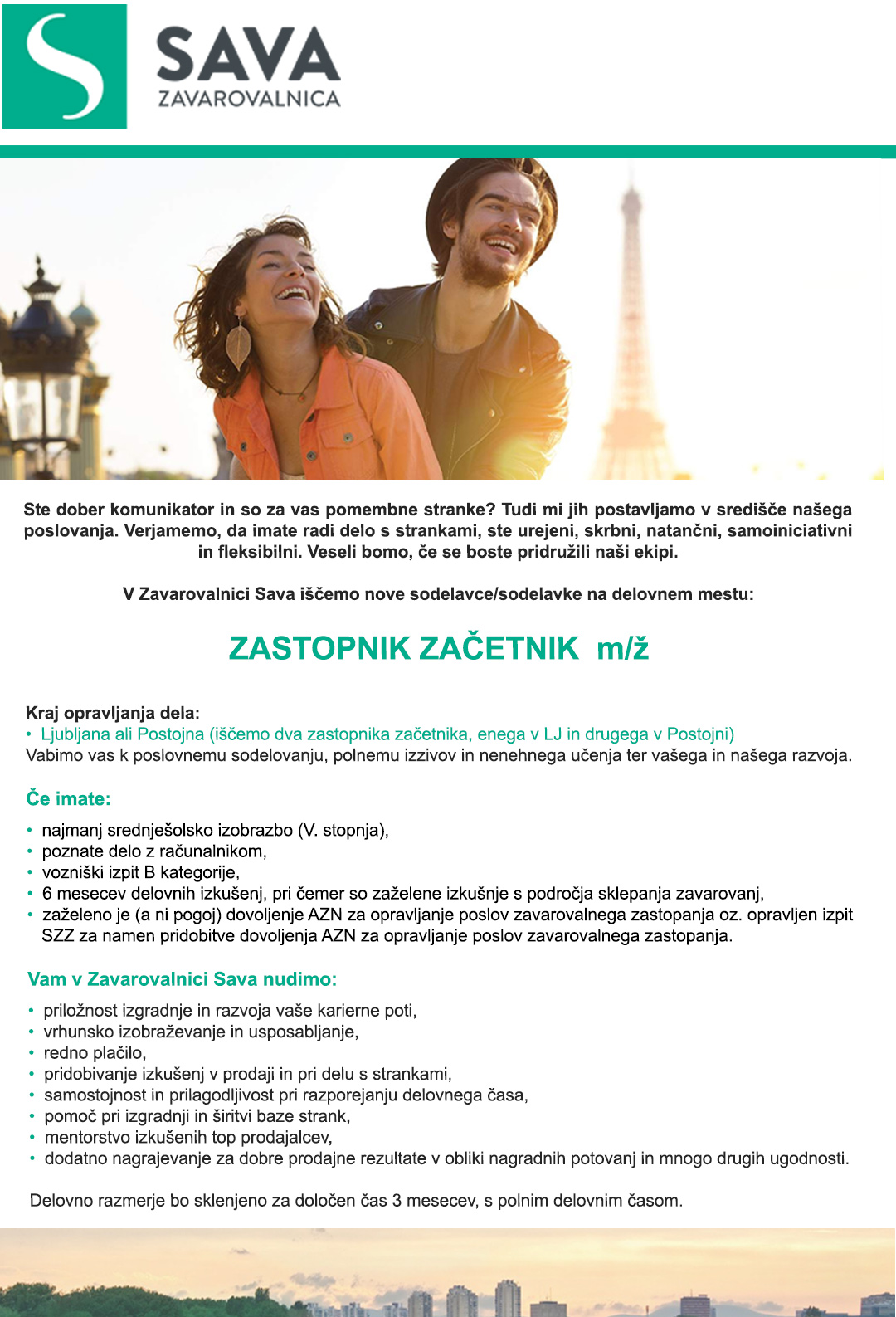 Zastopnik začetnik (m/ž) - 2 prosti mesti
