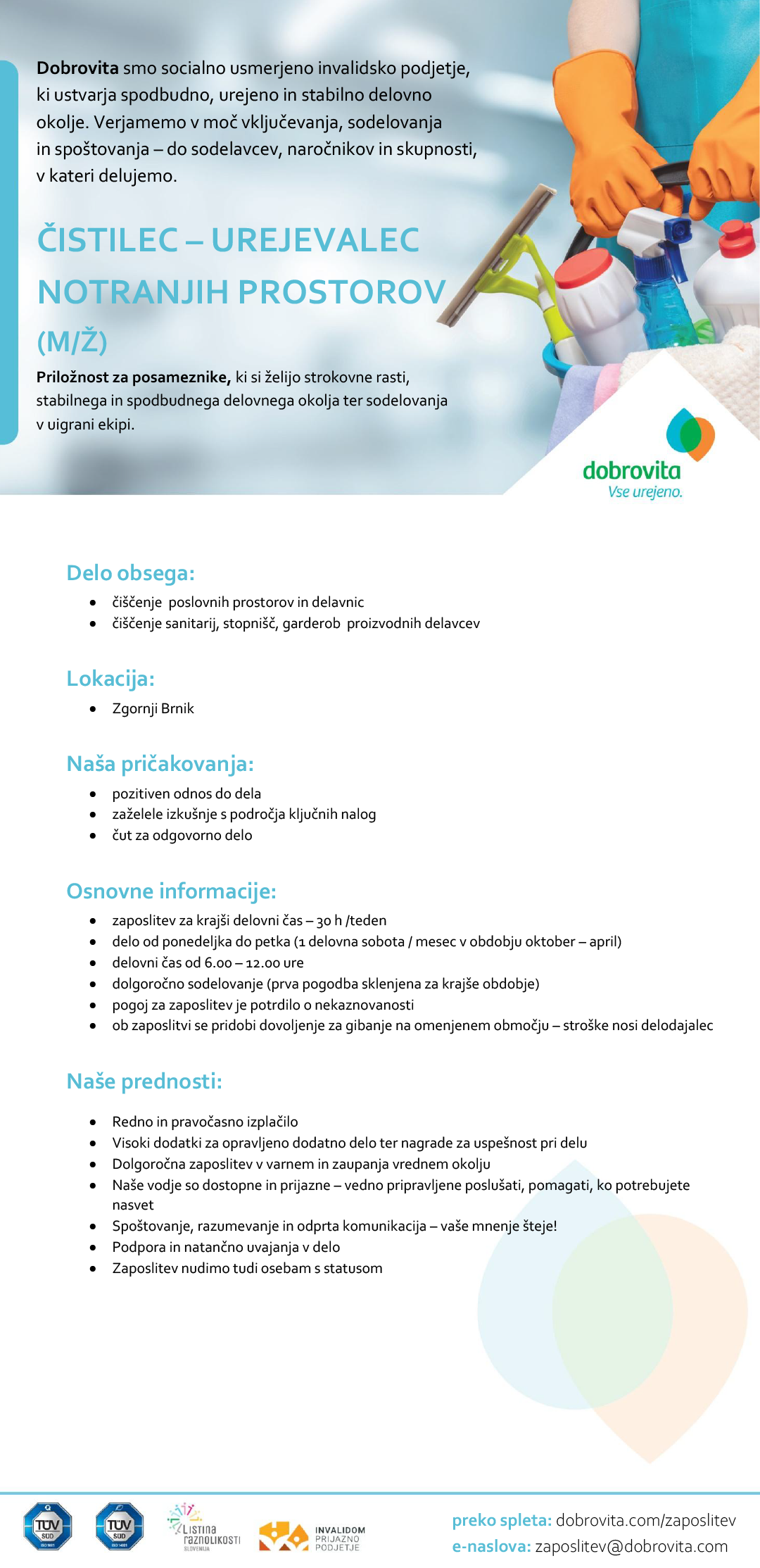 Čistilec – urejevalec notranjih prostorov (m/ž)