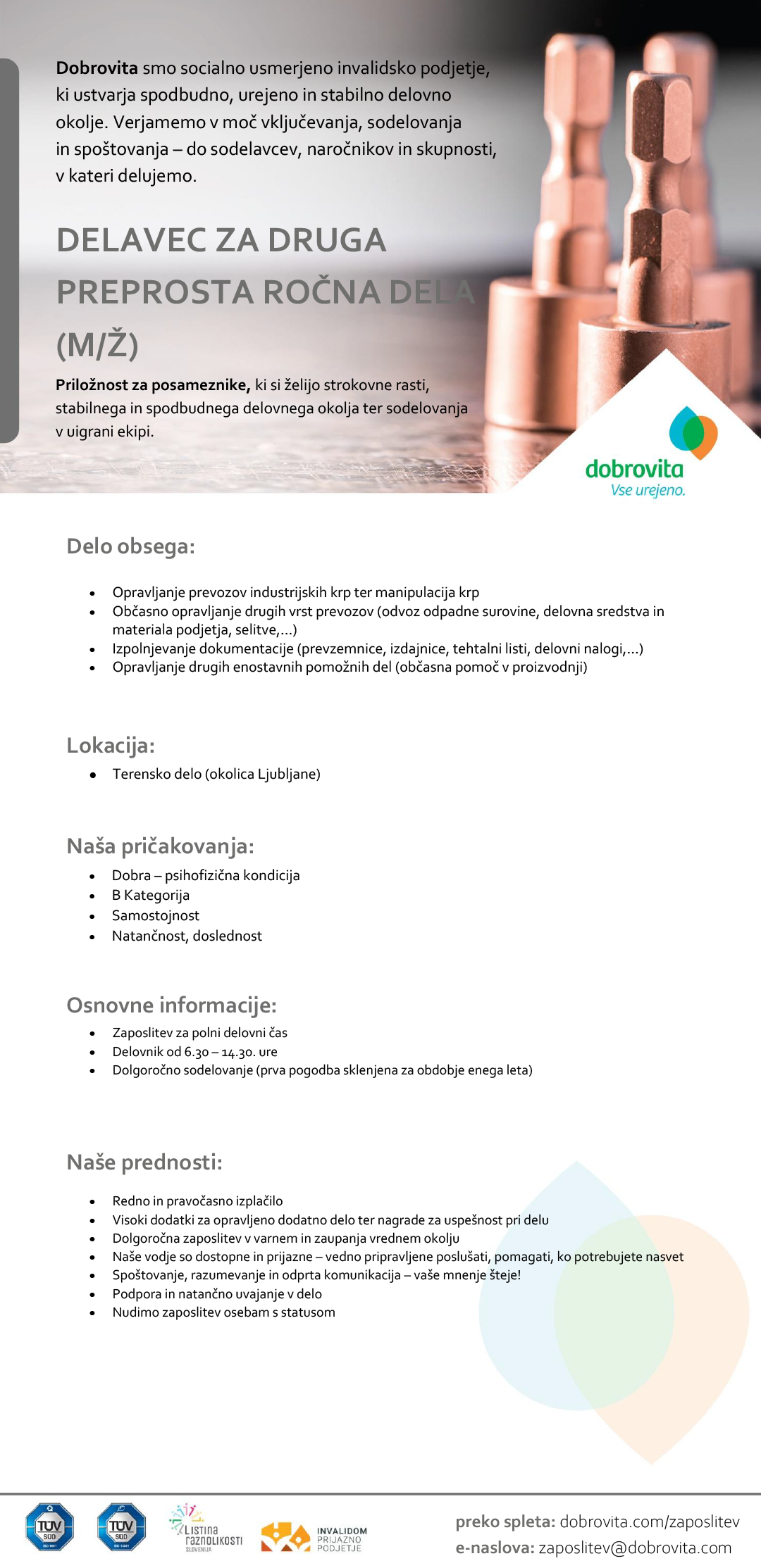 Delavec za druga preprosta ročna dela (m/ž) Ljubljana