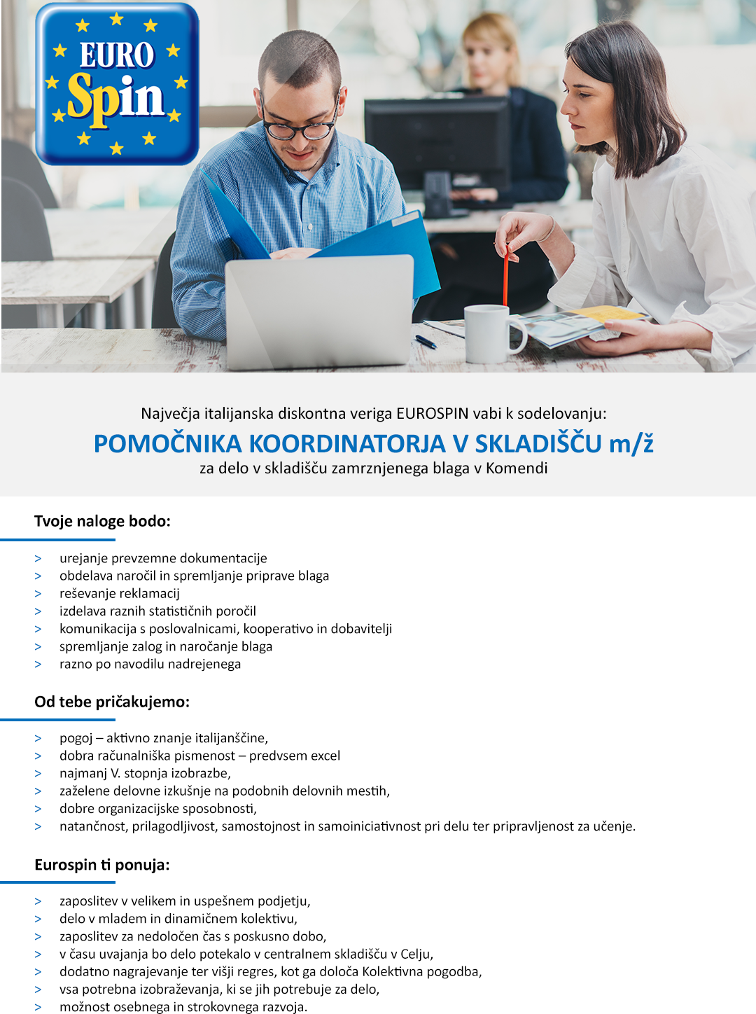 Pomočnik koordinatorja v skladišču m/ž