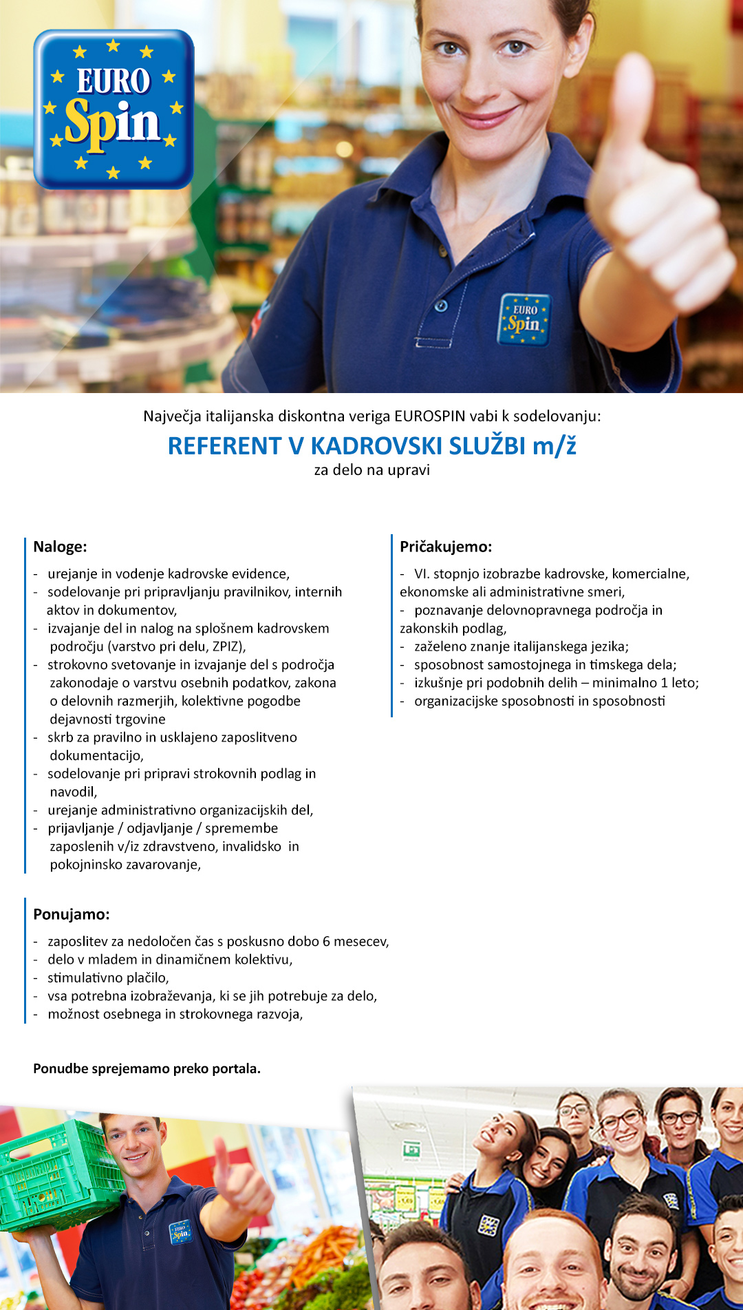 Referent v kadrovski službi m/ž za delo na upravi
