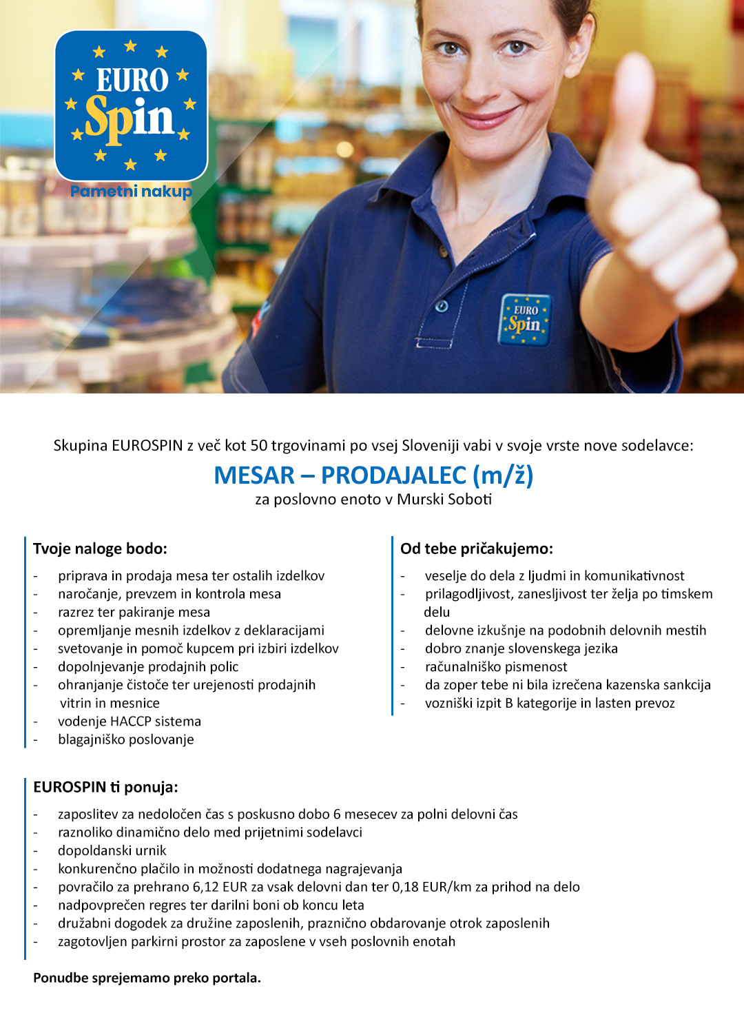 Mesar / prodajalec (m/ž) - PE v Murski Soboti