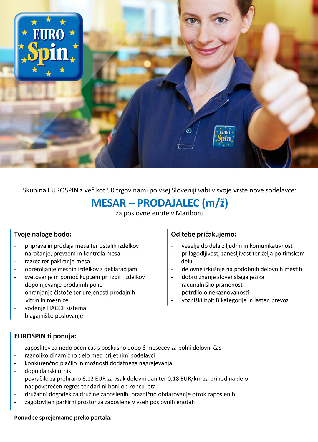 Mesar / prodajalec (m/ž) - PE v Mariboru