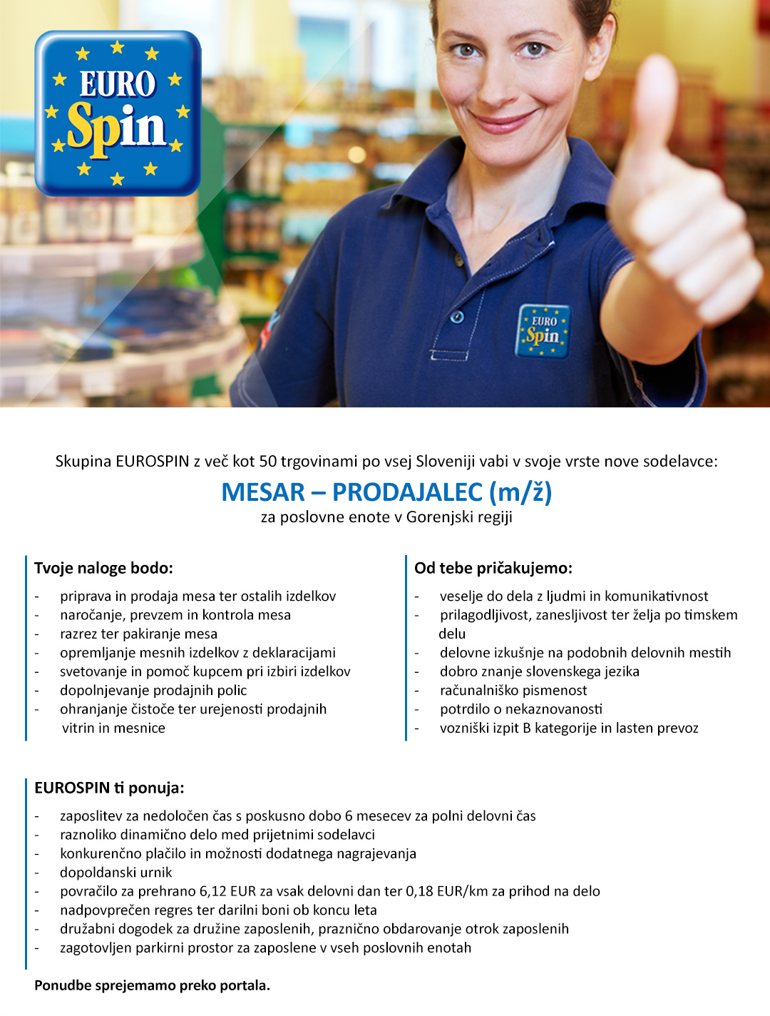 Mesar / prodajalec (m/ž) - Gorenjska