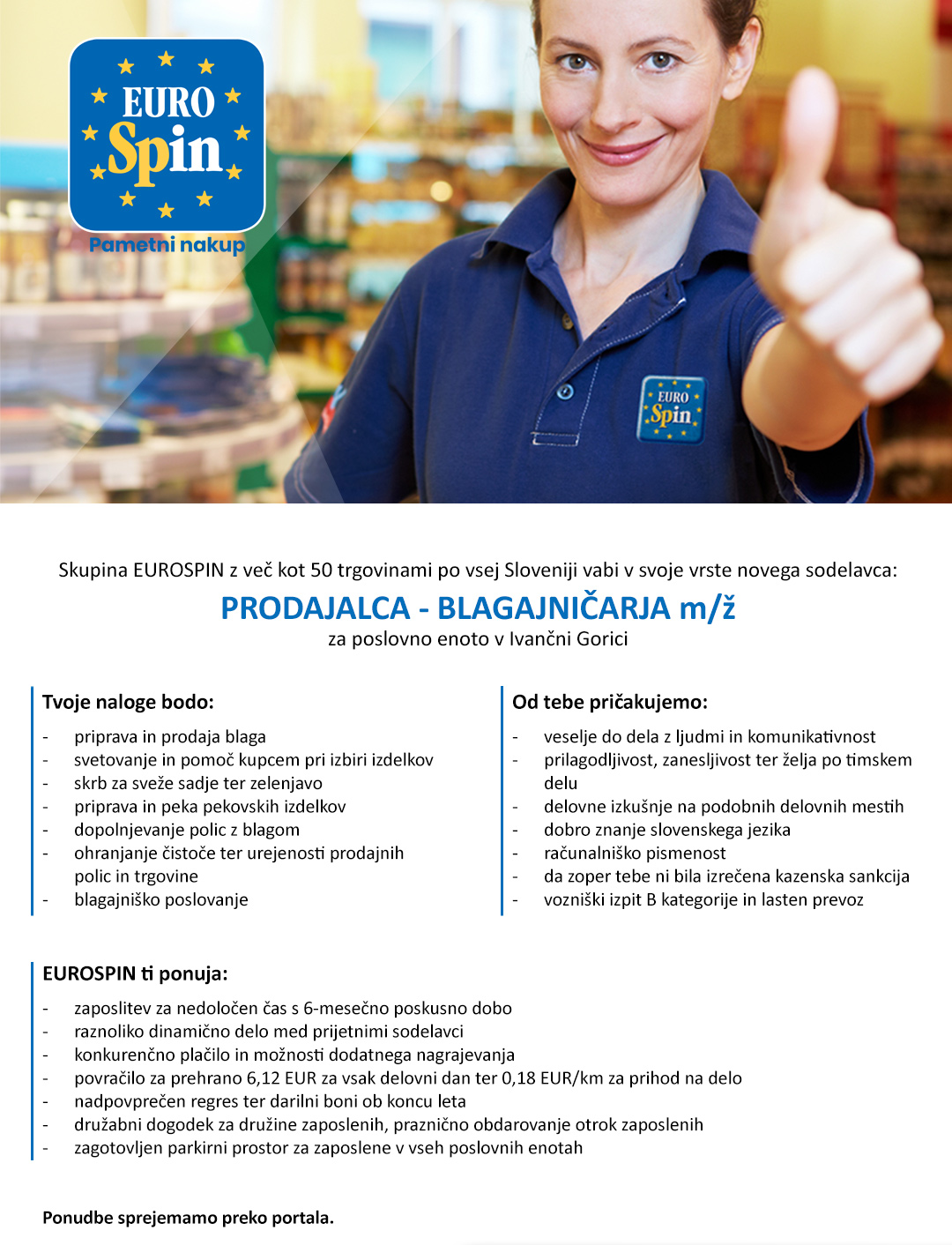 Prodajalec / blagajničar (m/ž) - za PE Ivančna Gorica