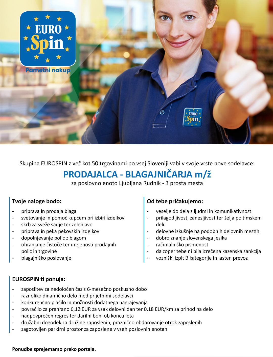 Prodajalec / blagajničar (m/ž) - za PE Ljubljana rudnik (3 prosta mesta)