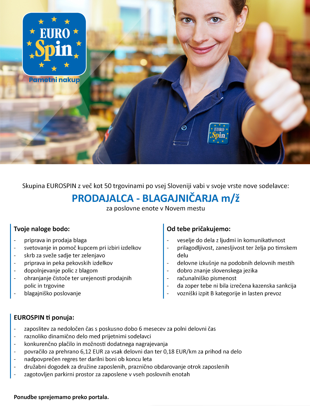 Prodajalec / blagajničar (m/ž) za PE Novo mesto - 2 delovni mesti