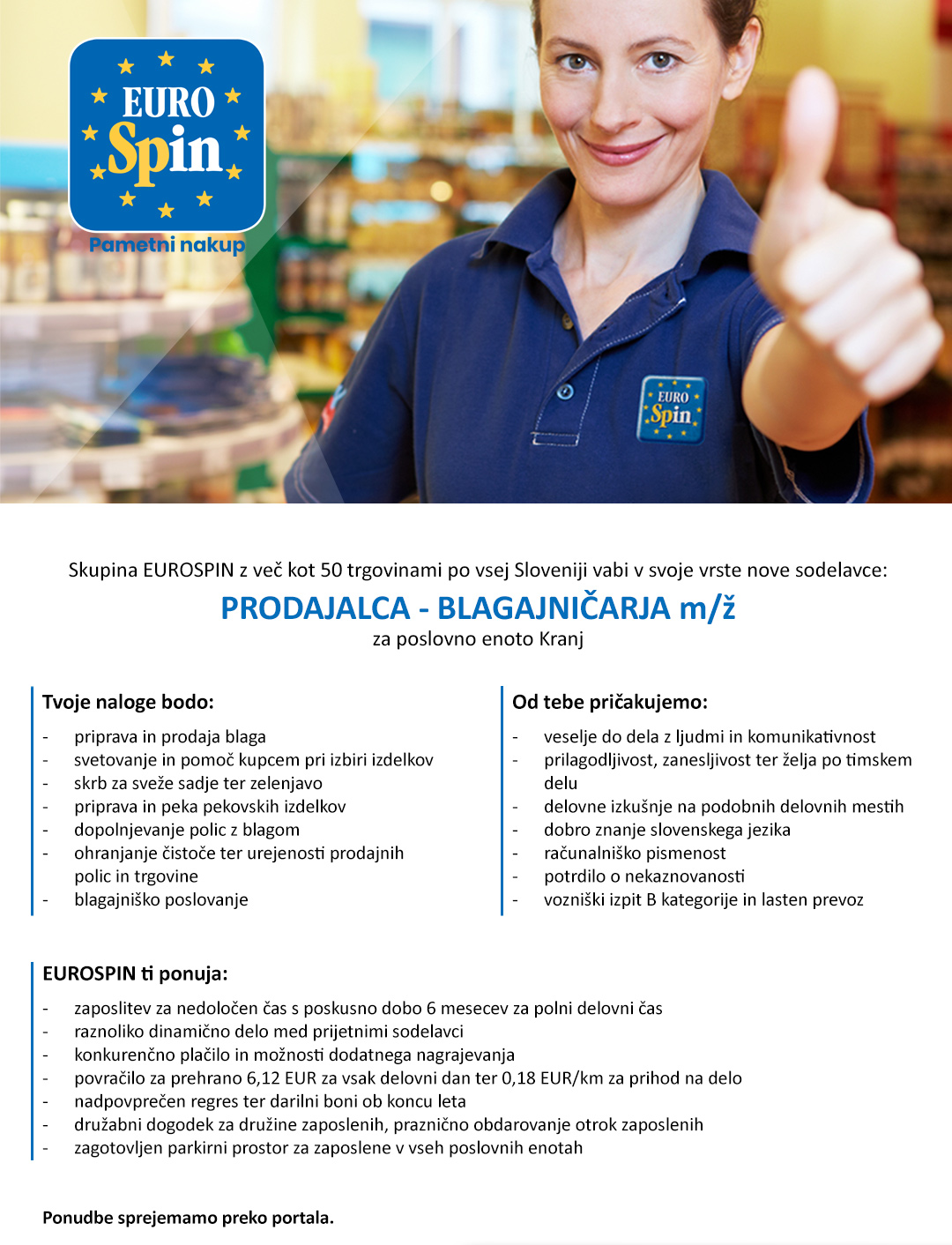 Prodajalec / blagajničar (m/ž) za PE Kranj