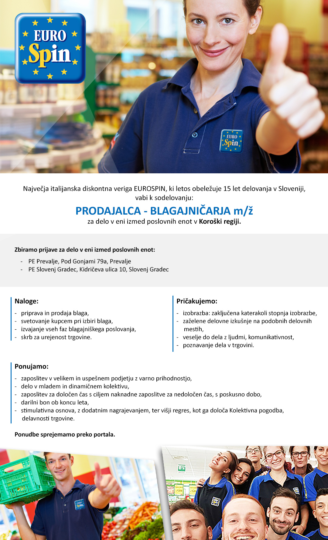 Prodajalec / blagajničar (m/ž) - Koroška regija