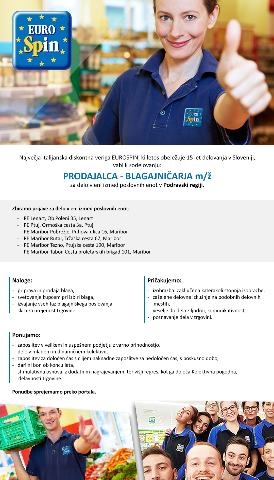 Prodajalec / blagajničar (m/ž) - Podravska regija