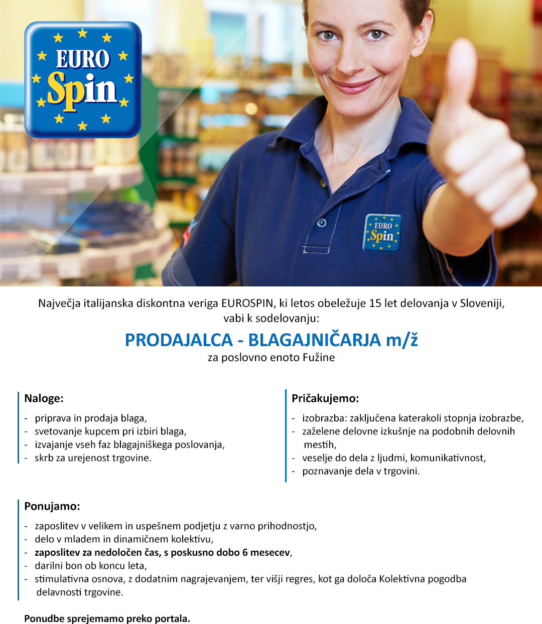 Prodajalec / blagajničar (m/ž) - za PE Lj - Fužine