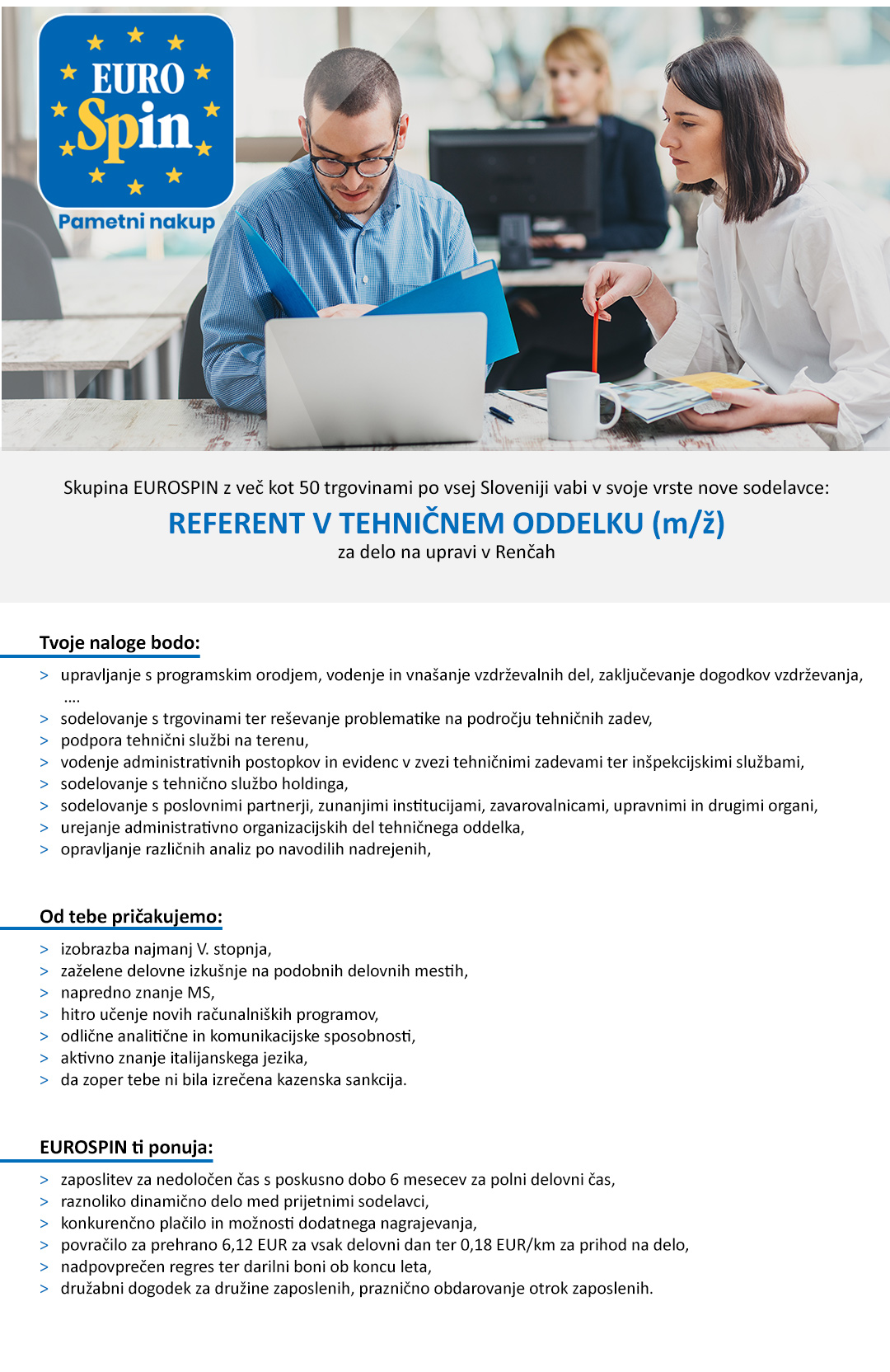 Referent v tehničnem oddelku (m/ž)