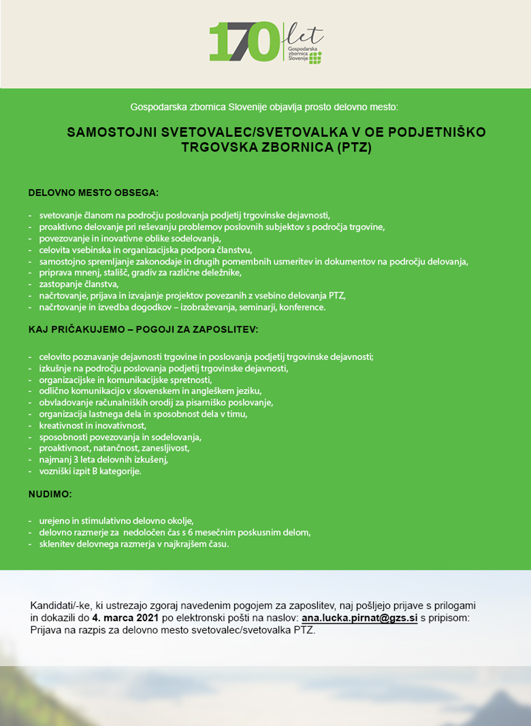 Samostojni Svetovalec (m/ž) v OE Podjetniško trgovska zbornica (PTZ)