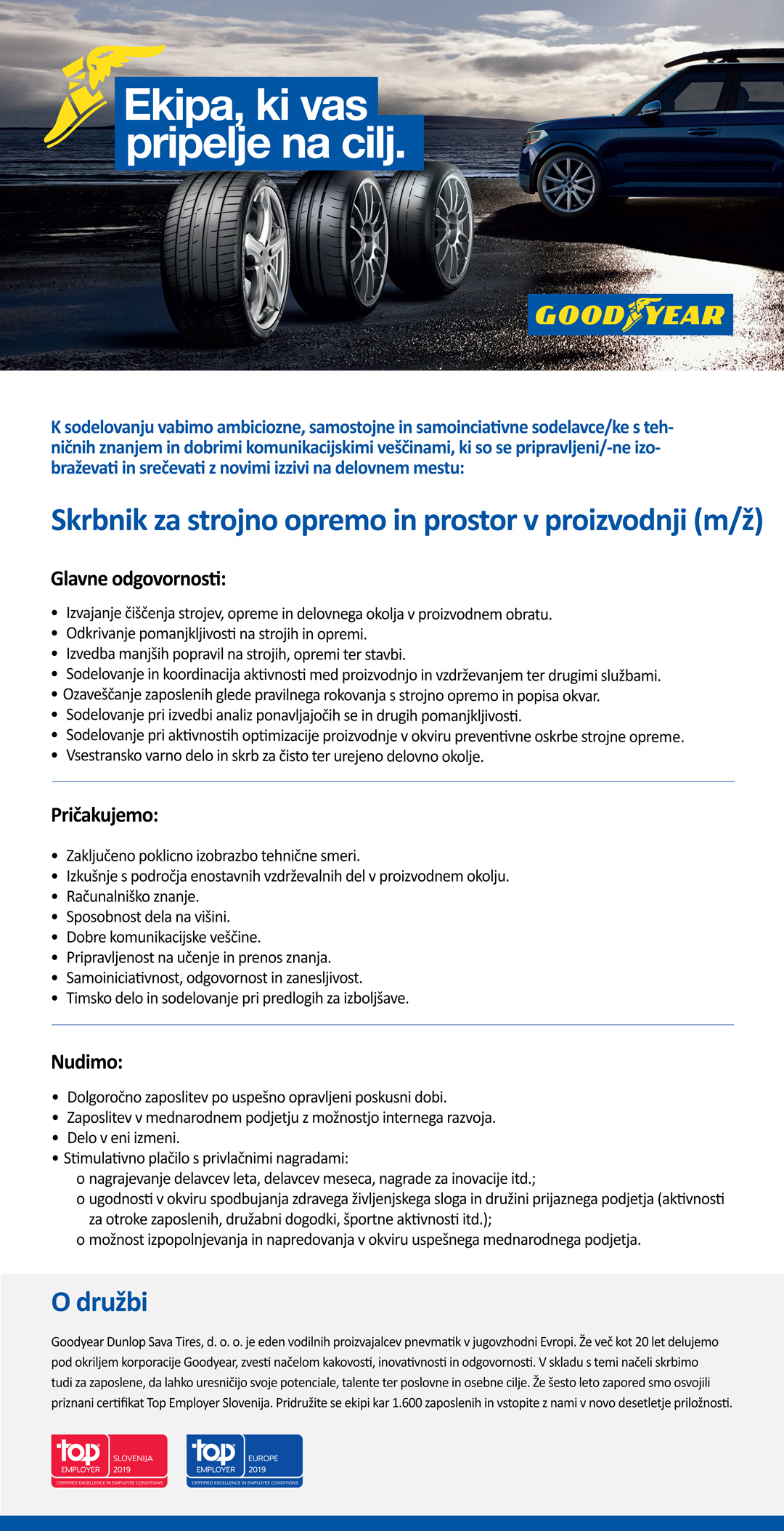 Skrbnik za strojno opremo in prostor v proizvodnji (m/ž)
