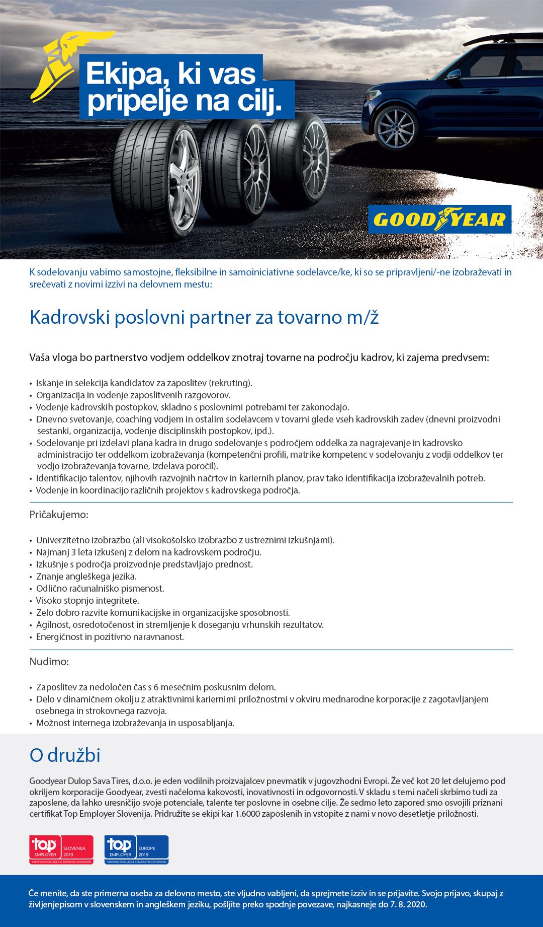 Kadrovski poslovni partner za tovarno m/ž