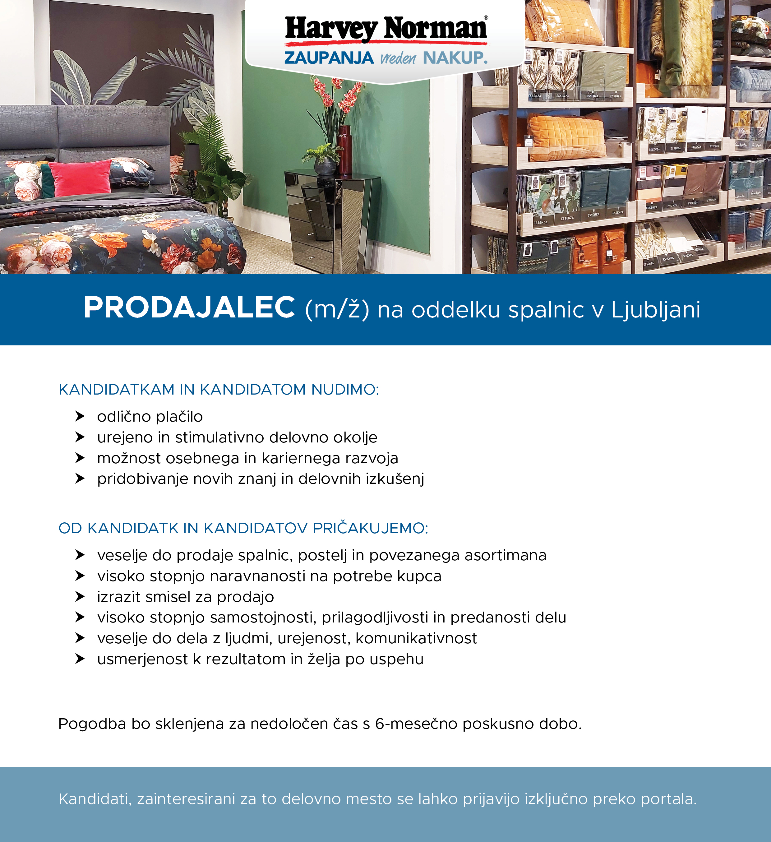 Prodajalec (m/ž) na oddelku spalnic v Ljubljani