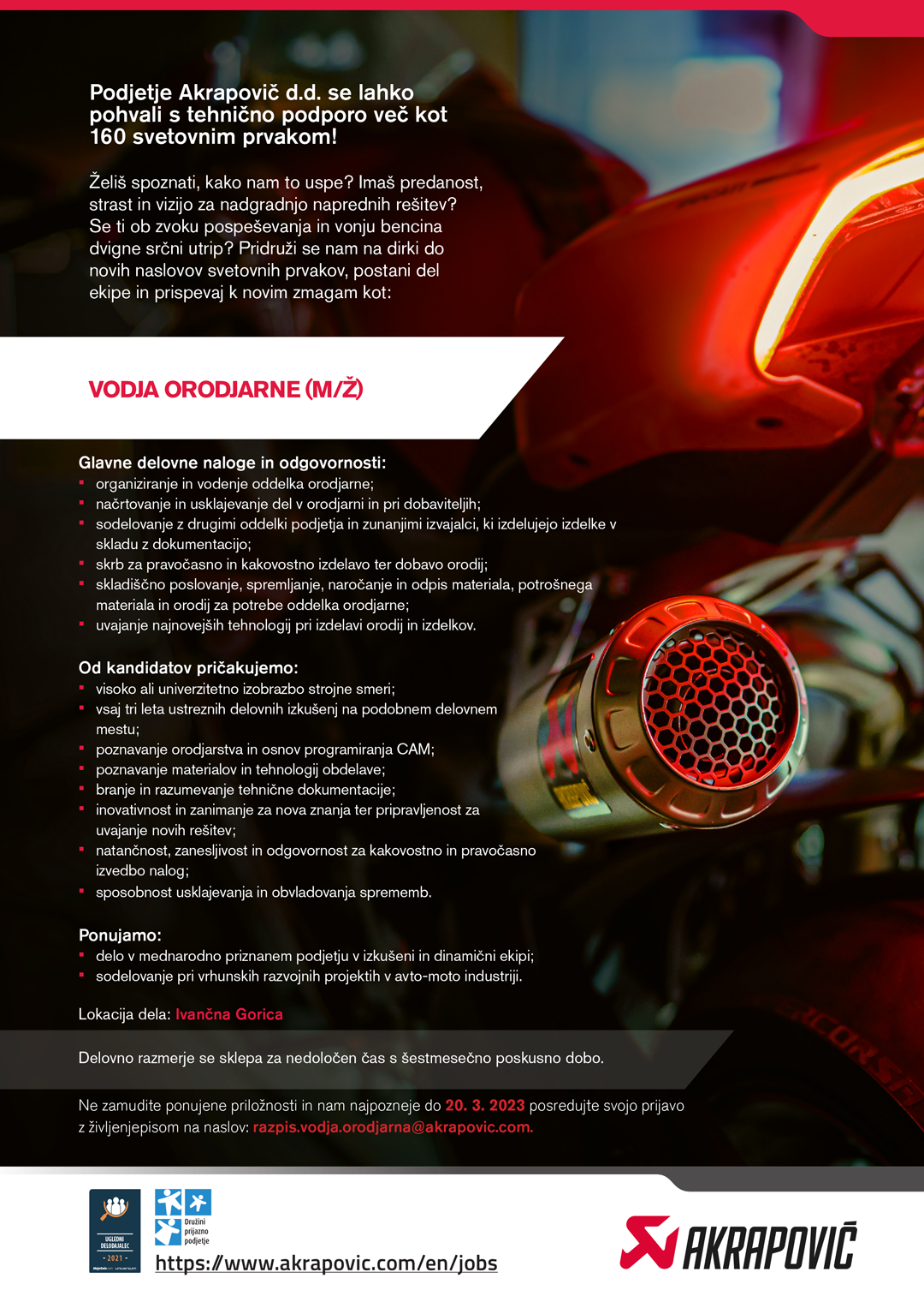 Vodja orodjarne (m/ž) 