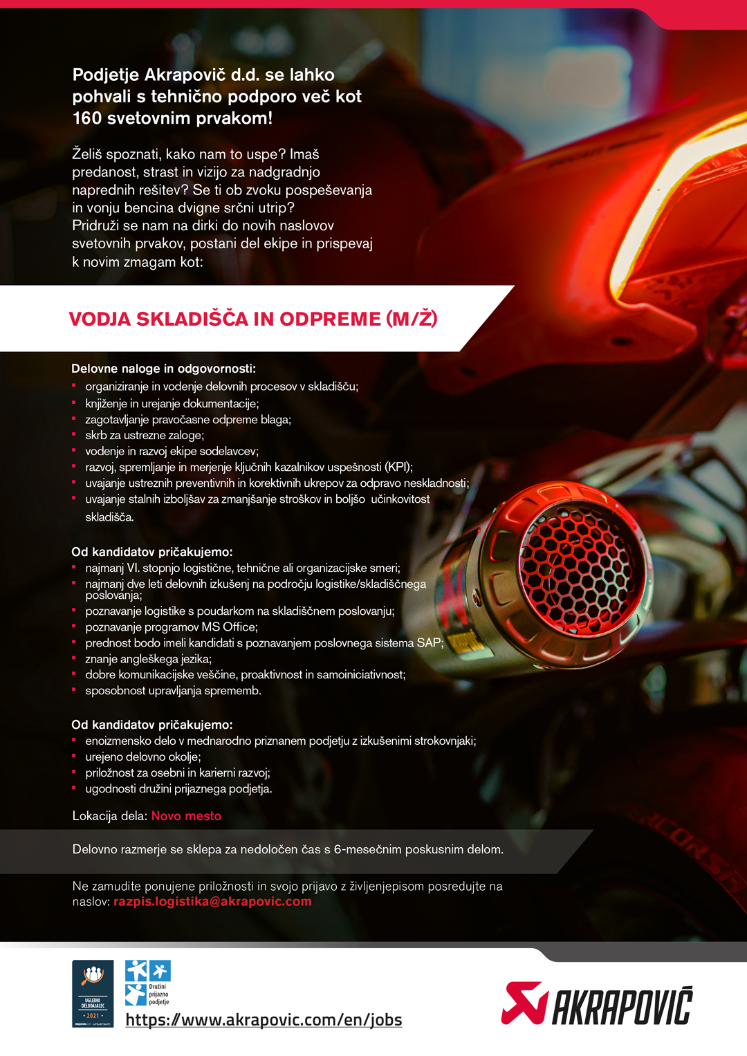 Vodja skladišča in odpreme (m/ž) 