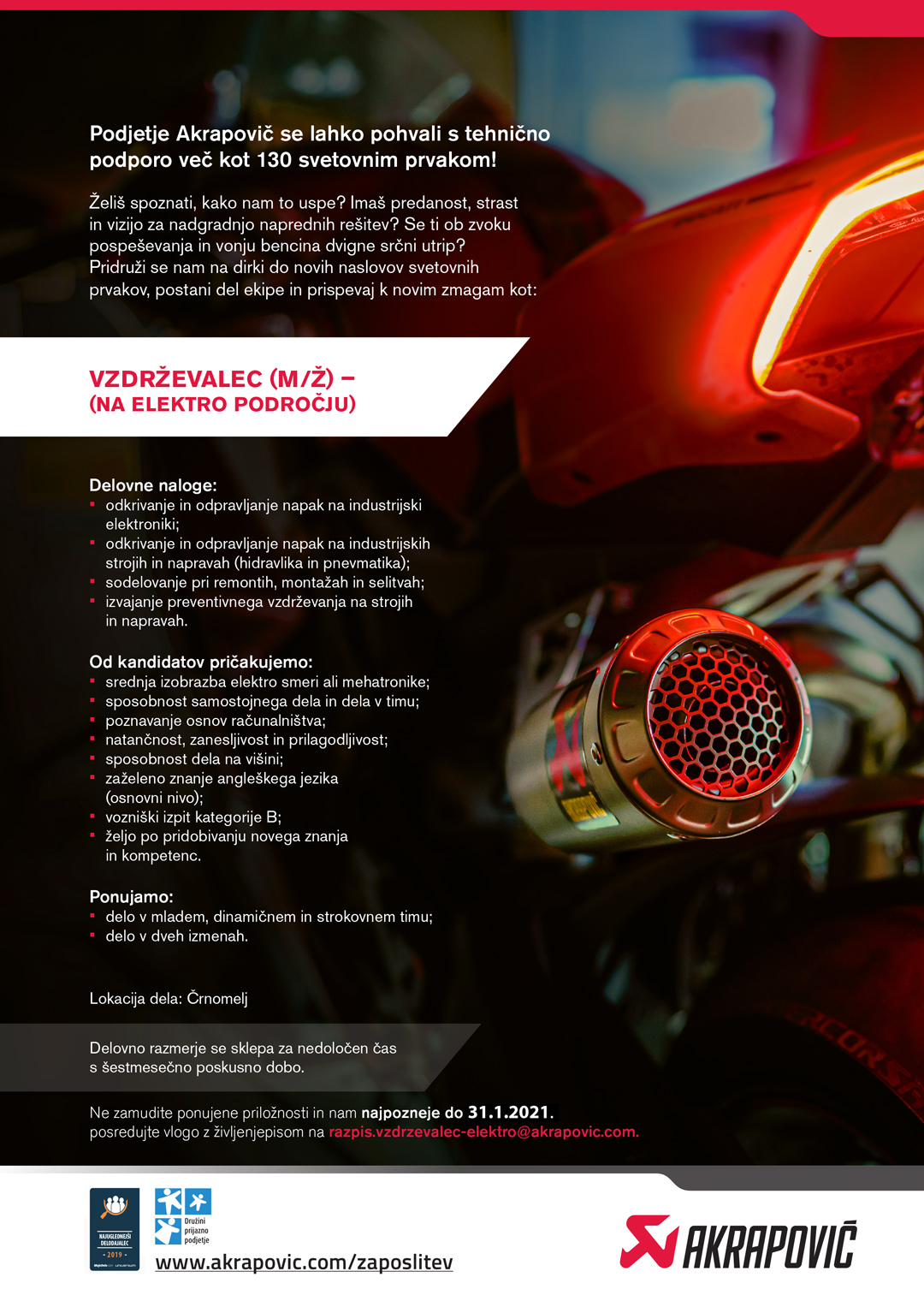 Vzdrževalec (na elektro področju) m/ž