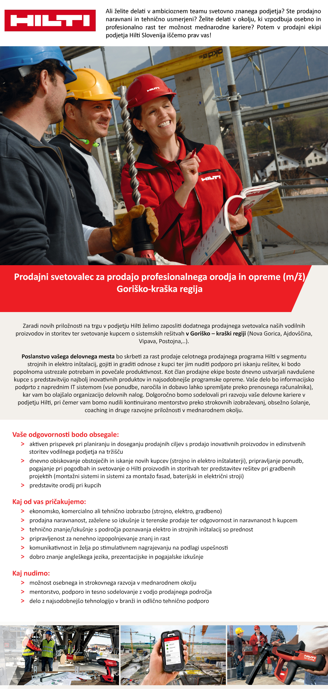 Prodajni svetovalec za prodajo profesionalnega orodja in opreme v goriško - kraški regiji (m/ž)