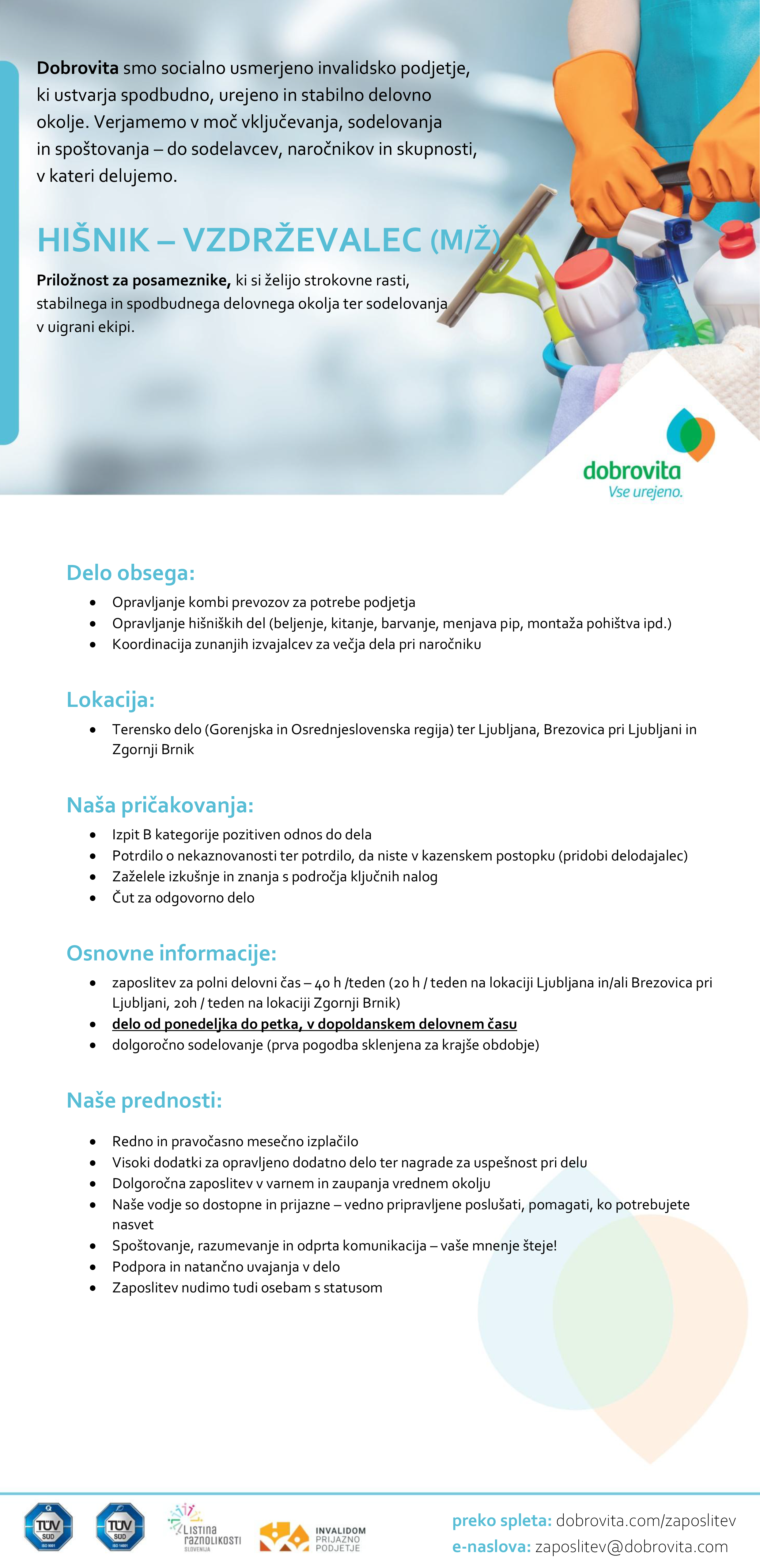 Hišnik -  vzdrževalec (m/ž)