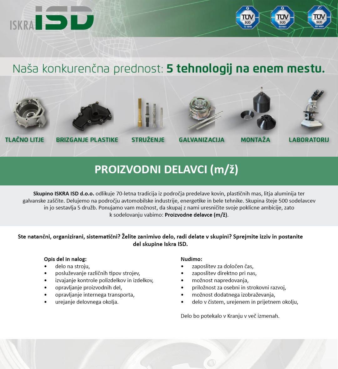 Proizvodni delavci (m/ž) - več prostih mest