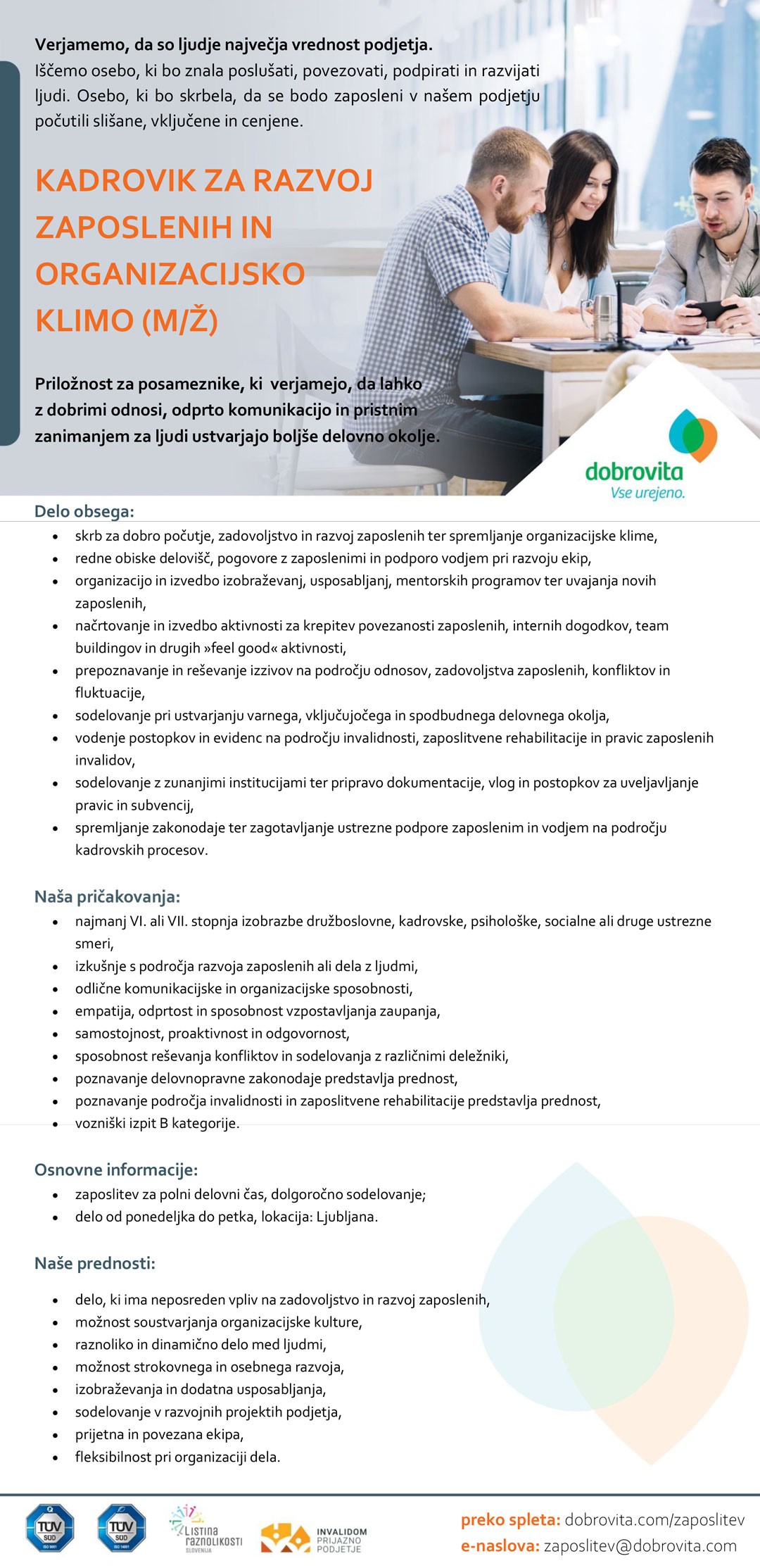 Kadrovik za razvoj zaposlenih in organizacijsko klimo (m/ž) 