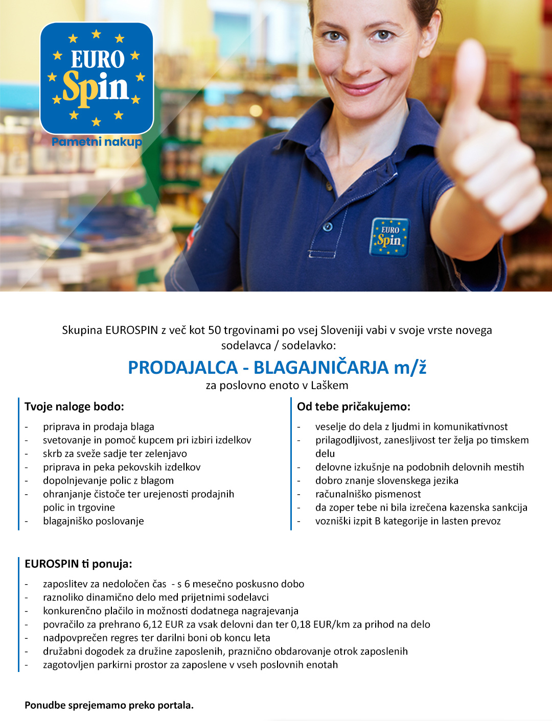 Prodajalec / blagajničar (m/ž) - za PE Laško