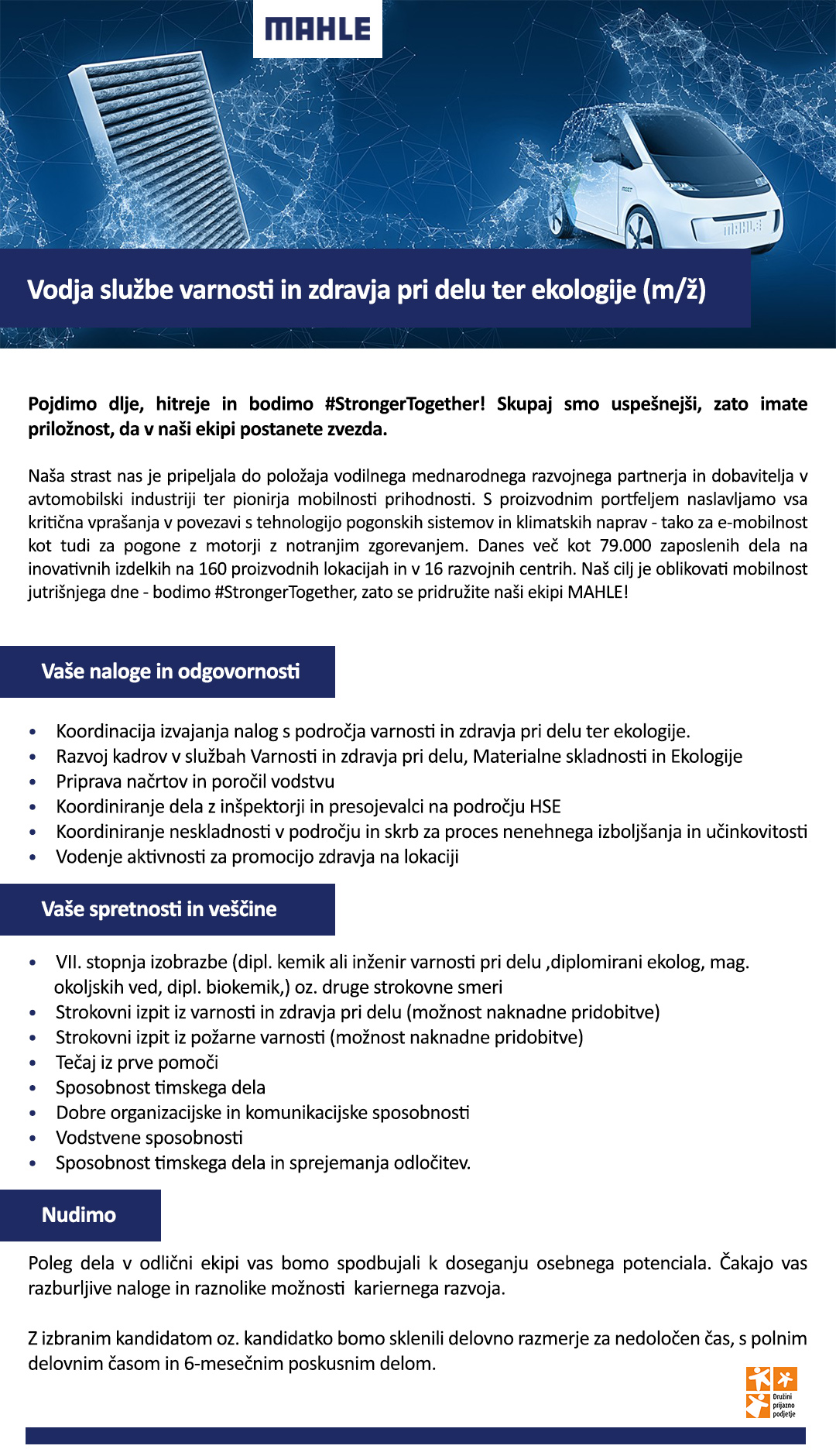 Vodja službe varnosti in zdravja pri delu ter ekologije (m/ž)