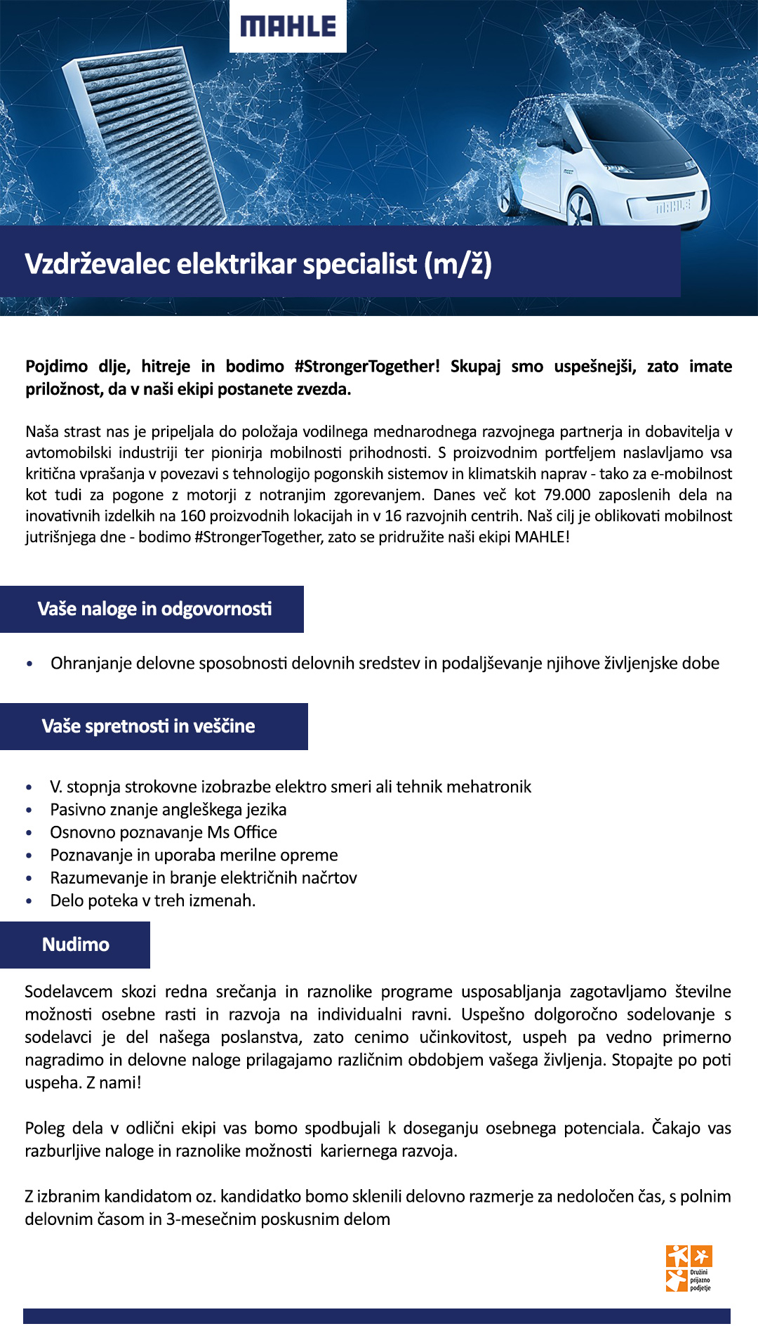 Vzdrževalec elektrikar specialist (m/ž)