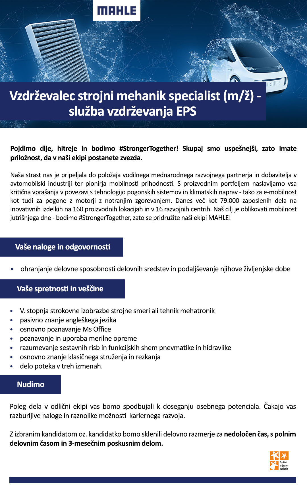 Vzdrževalec strojni mehanik specialist (m/ž) - služba vzdrževanja EPS